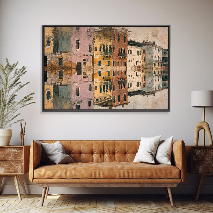 Venetian Canal Reflection Without City Crowd Canvas Print, Italian Villa Art, Textured Painting, Living Room Decor, Villa, IVA-3x2-24