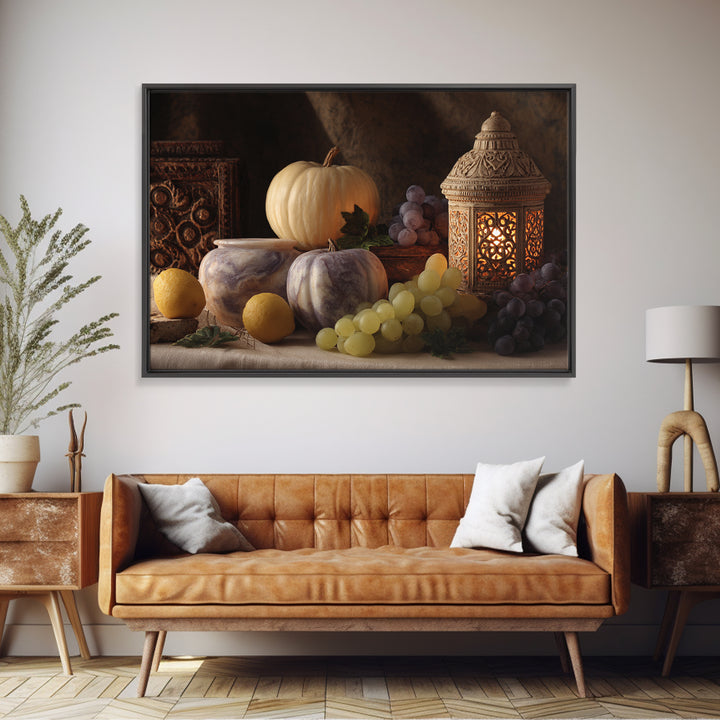 Marble Fruit Still Life Framed Canvas Print, Italian Villa Art, Textured Painting, Living Room Decor, Fine Art, Villa, IVA-3x2-27