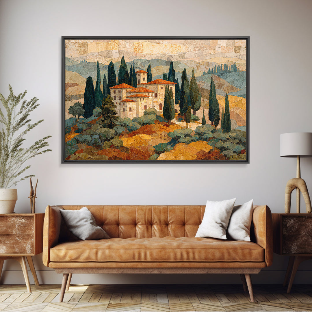 Tuscan Hillside with Cypress Trees and Golden Canvas Print, Italian Villa Art, Living Room Wall Art, Living Room Decor, Villa, IVA-3x2-29