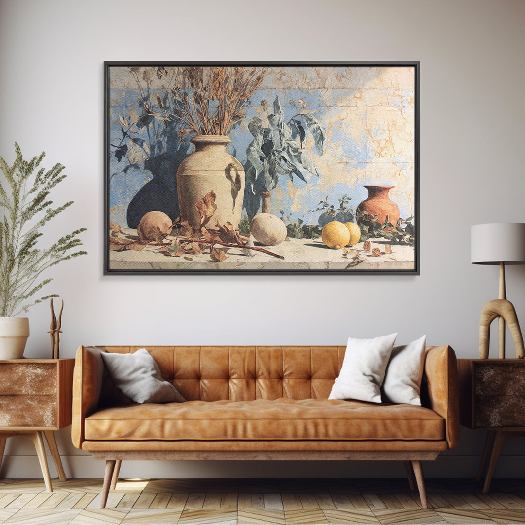 Marble Fruit Still Life Canvas Print, Italian Villa Art, Statement Artwork, Living Room Decor, Fine Art, Villa, Oil Painting, IVA-3x2-3