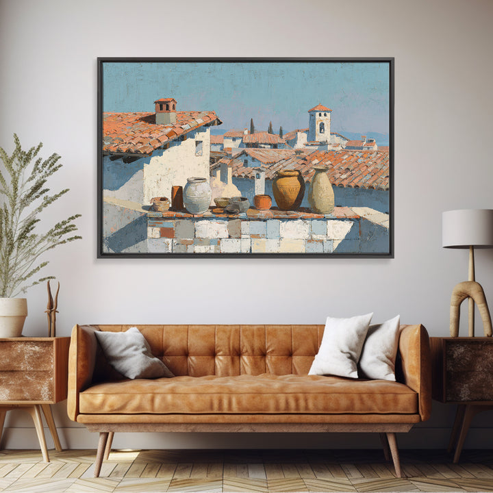 Terracotta Rooftops Against Pale Sky Canvas Print, Italian Villa Art, Minimalist Decor, Living Room Decor, Fine Art, Villa, IVA-3x2-32