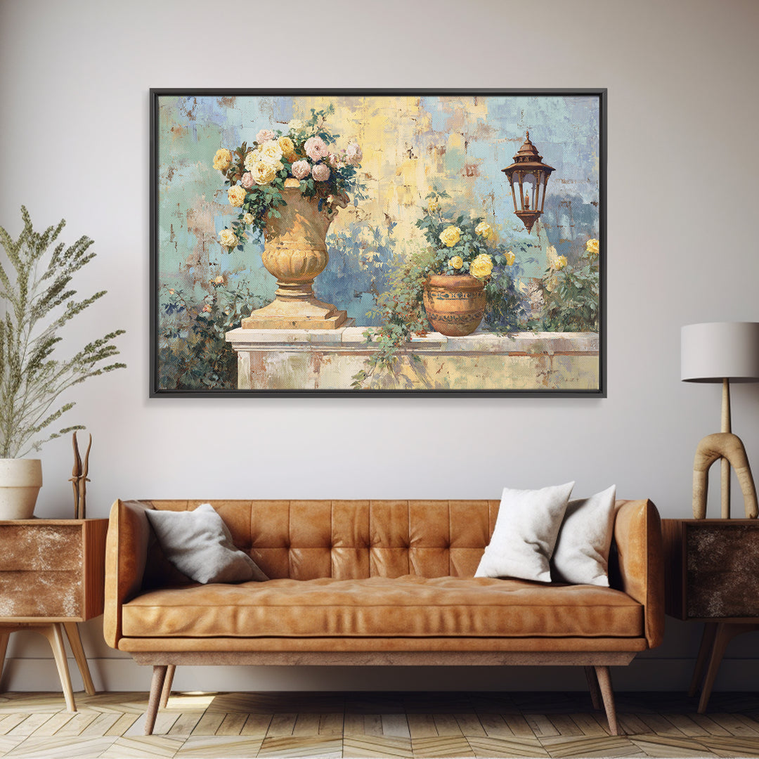 Italian Villa Garden Urn Canvas Print, Italian Villa Art, Framed Wall Art, Living Room Decor, Watercolor Art, Villa, IVA-3x2-34