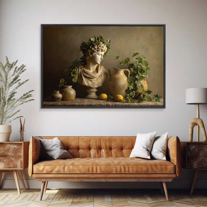 Classic Roman Statue Bust Framed Canvas Print, Italian Villa Art, Printable Wall Art, Living Room Decor, Oil Painting, Villa, IVA-3x2-40