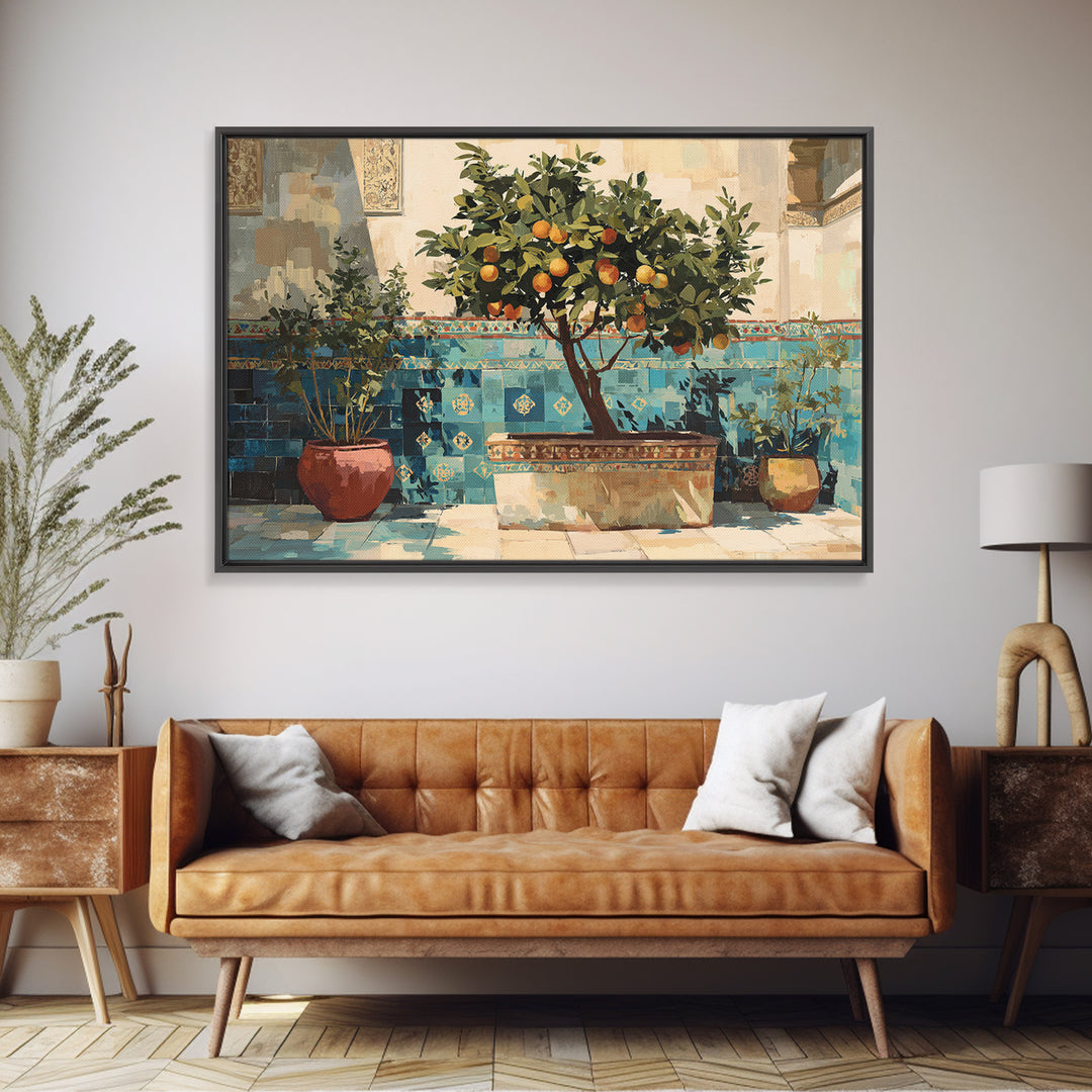 Orange Tree in a Courtyard Planter Canvas Print, Italian Villa Art, Original Painting, Living Room Decor, Fine Art, Villa, IVA-3x2-42
