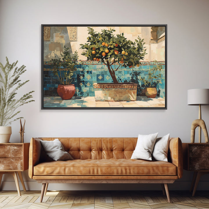 Orange Tree in a Courtyard Planter Canvas Print, Italian Villa Art, Original Painting, Living Room Decor, Fine Art, Villa, IVA-3x2-42