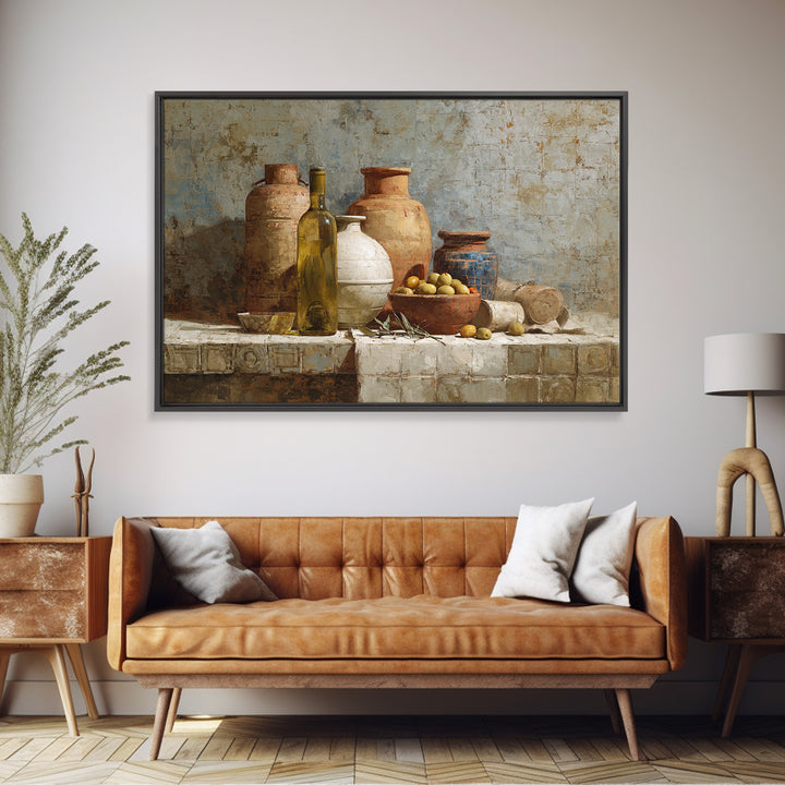 White Wine and Olives Still Life Canvas Print, Italian Villa Art, Wall Art Prints, Living Room Decor, Watercolor Art, Villa, IVA-3x2-44