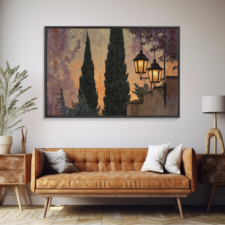 Cypress Silhouette at Sunset Canvas Print, Italian Villa Art, Living Room Decor, Villa, Living Room Art, Gallery Wall Set, IVA-3x2-49