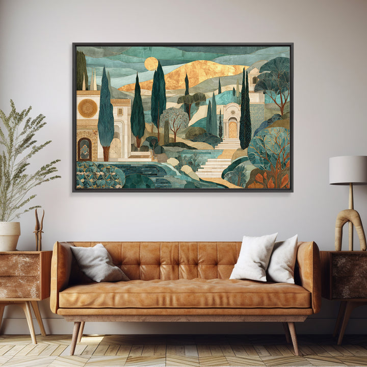 Tuscan Hillside with Cypress Trees and Golden Canvas Print, Italian Villa Art, Digital Wall Art, Living Room Decor, Villa, IVA-3x2-5