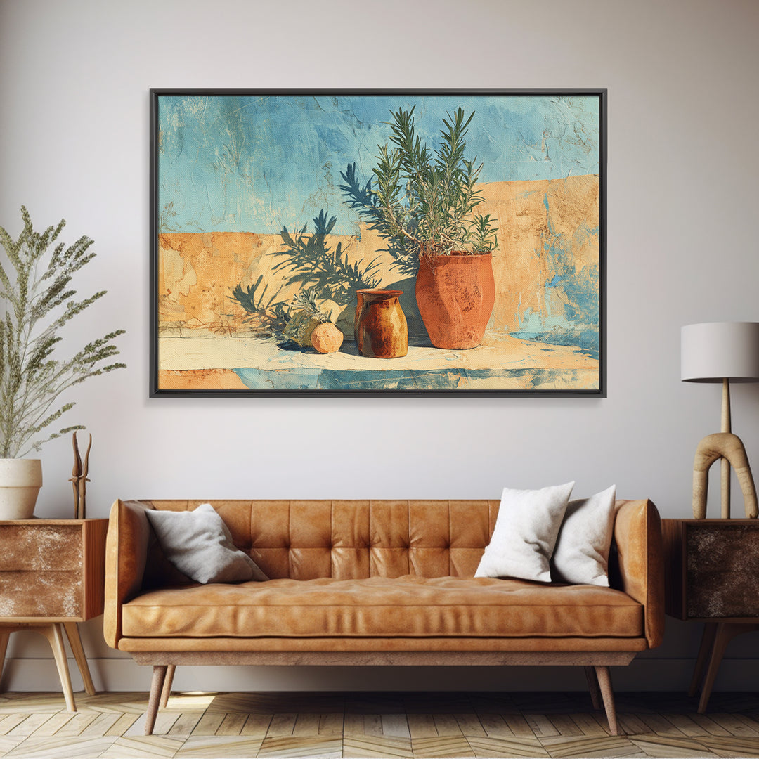 Terra Cotta Pot Framed Canvas Print, Italian Villa Art, Digital Wall Art, Living Room Decor, Oil Painting, Villa, Gallery Wall, IVA-3x2-50