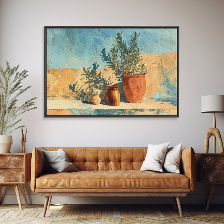 Terra Cotta Pot Framed Canvas Print, Italian Villa Art, Digital Wall Art, Living Room Decor, Oil Painting, Villa, Gallery Wall, IVA-3x2-50