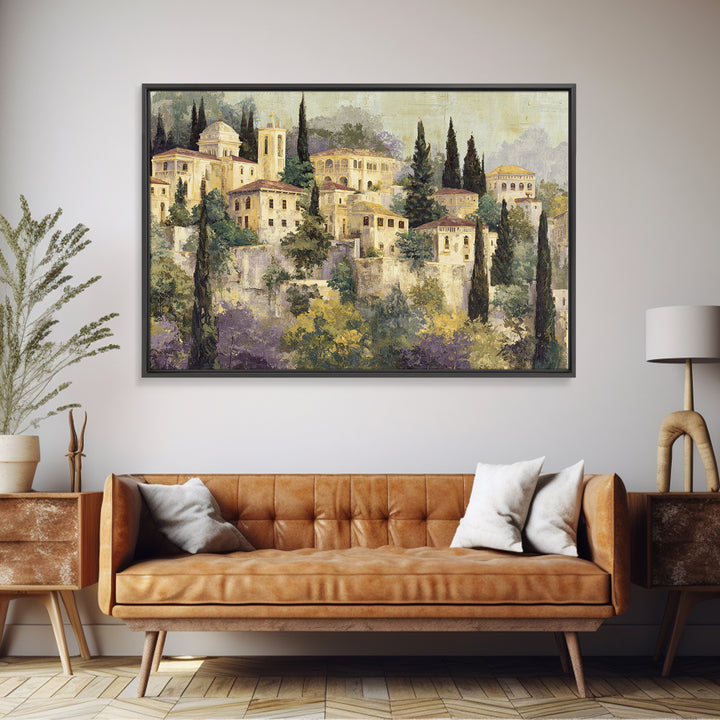Tuscan Hillside with Cypress Trees and Golden Canvas Print, Italian Villa Art, Living Room Wall Art, Living Room Decor, Villa, IVA-3x2-53