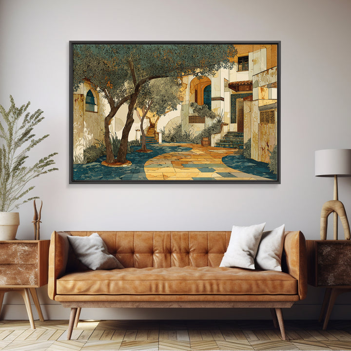 Olive Grove Path Framed Canvas Print, Italian Villa Art, Landscape Print, Living Room Decor, Oil Painting, Villa, IVA-3x2-55