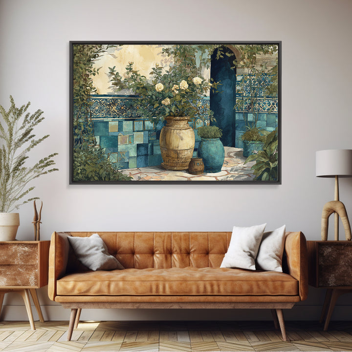 Italian Villa Garden Urn Canvas Print, Italian Villa Art, Framed Wall Art, Living Room Decor, Watercolor Art, Villa, IVA-3x2-58