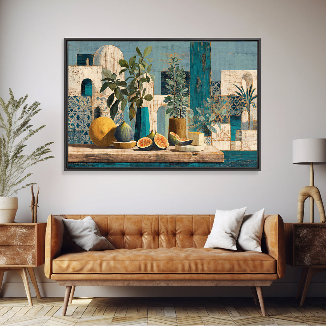 Figs and Cheese on Rustic Wooden Board Canvas Print, Italian Villa Art, Framed Wall Art, Living Room Decor, Oil Painting, Villa, IVA-3x2-61