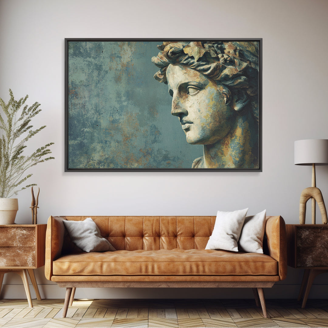 Classic Roman Statue Bust Framed Canvas Print, Italian Villa Art, Bedroom Wall Decor, Living Room Decor, Abstract Art, Villa, IVA-3x2-64