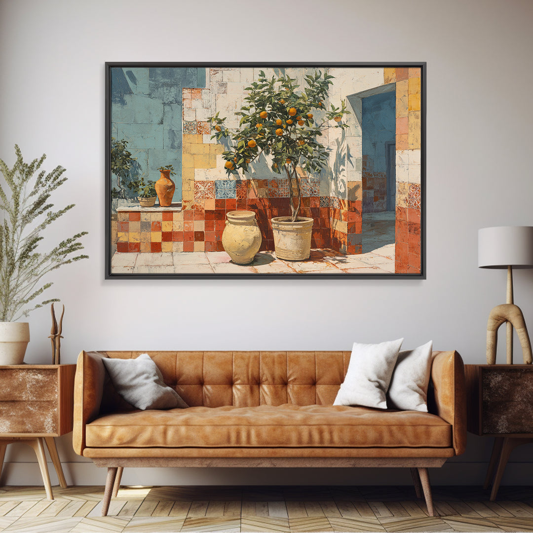 Orange Tree in a Courtyard Planter Canvas Print, Italian Villa Art, Original Painting, Living Room Decor, Fine Art, Villa, IVA-3x2-66