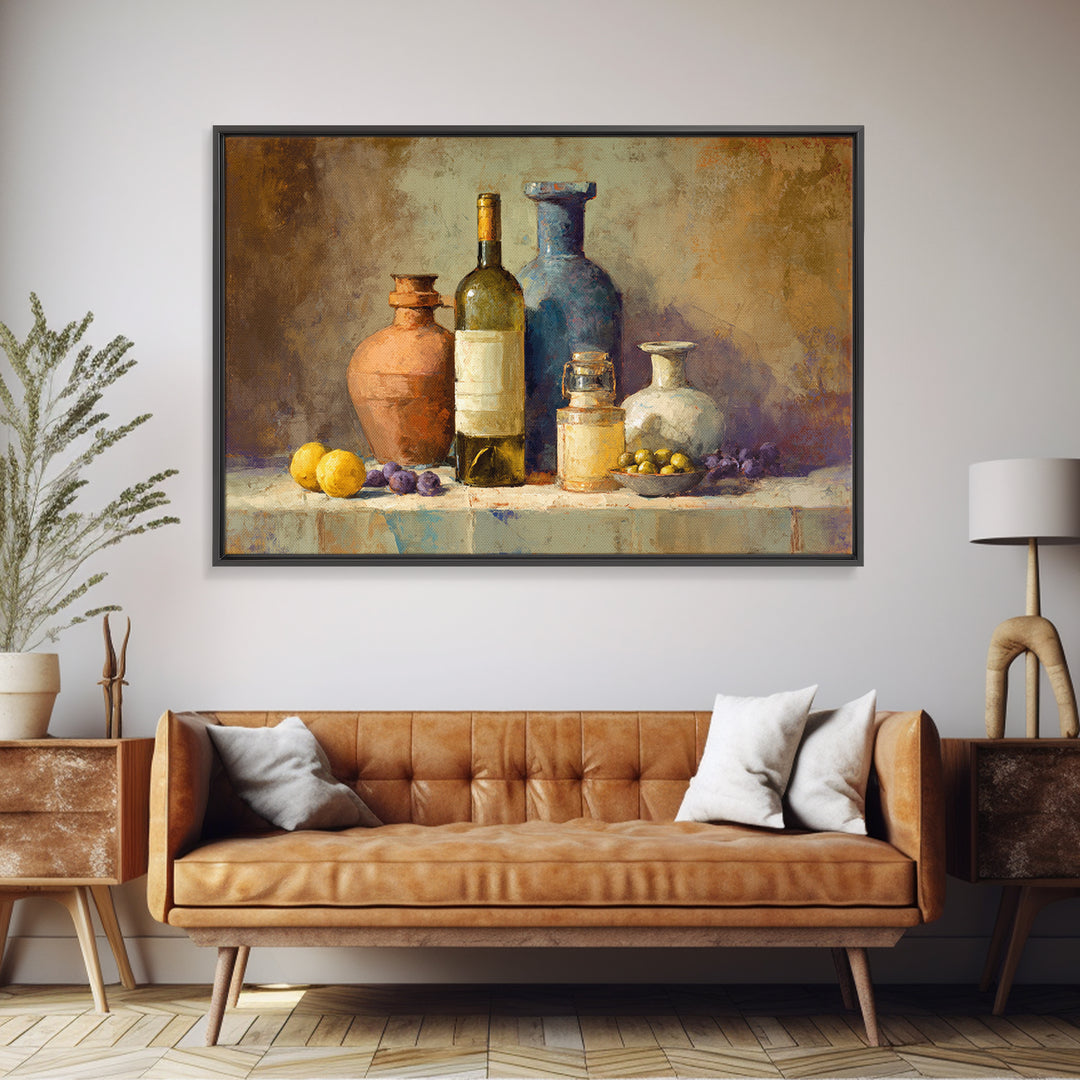 White Wine and Olives Still Life Canvas Print, Italian Villa Art, Coastal Wall Art, Living Room Decor, Fine Art, Villa, IVA-3x2-68