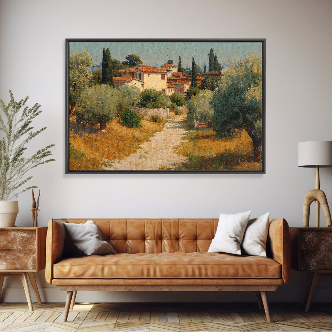 Olive Grove Path Framed Canvas Print, Italian Villa Art, Landscape Print, Living Room Decor, Abstract Art, Villa, IVA-3x2-7