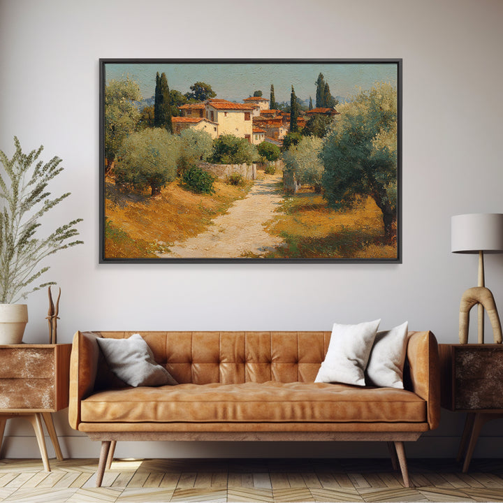 Olive Grove Path Framed Canvas Print, Italian Villa Art, Landscape Print, Living Room Decor, Abstract Art, Villa, IVA-3x2-7