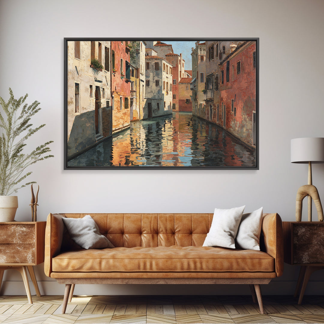 Venetian Canal Reflection Without City Crowd Canvas Print, Italian Villa Art, Coastal Decor, Living Room Decor, Fine Art, Villa, IVA-3x2-72