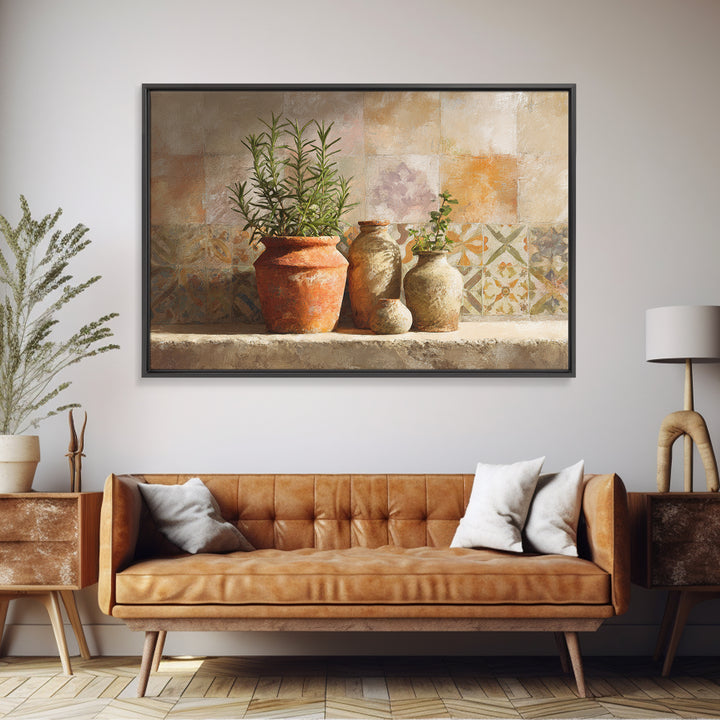 Terra Cotta Pot Framed Canvas Print, Italian Villa Art, Digital Wall Art, Living Room Decor, Oil Painting, Villa, Gallery Wall, IVA-3x2-74