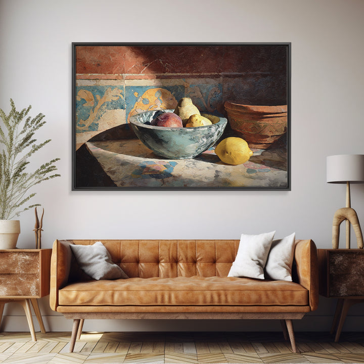 Marble Fruit Still Life Canvas Print, Italian Villa Art, Coastal Decor, Living Room Decor, Fine Art, Villa, Landscape Print, IVA-3x2-75