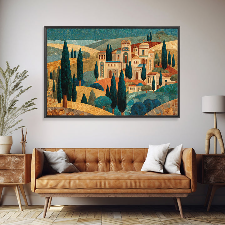 Tuscan Hillside with Cypress Trees and Golden Canvas Print, Italian Villa Art, Farmhouse Wall Art, Living Room Decor, Villa, IVA-3x2-77