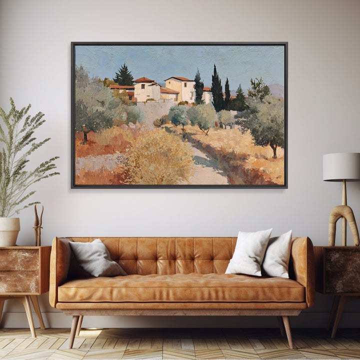 Olive Grove Path Framed Canvas Print, Italian Villa Art, Oil Painting, Living Room Decor, Watercolor Art, Villa, IVA-3x2-79