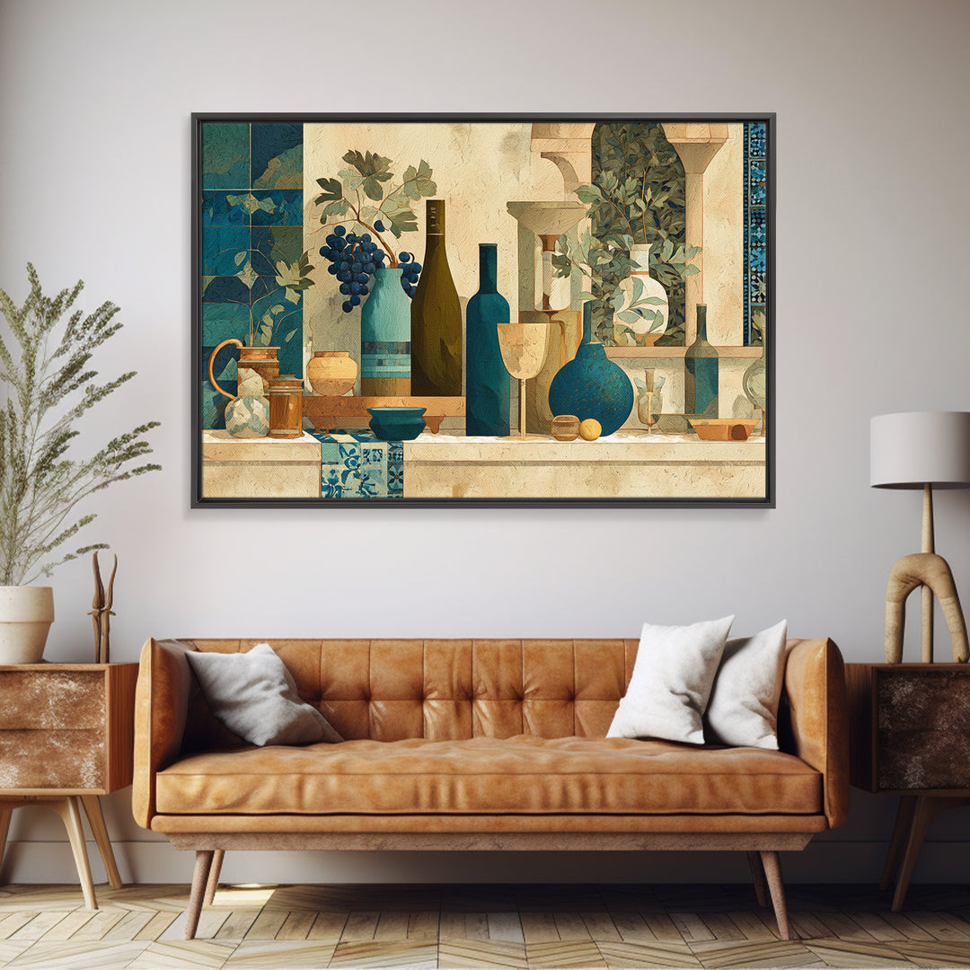 Grapevine and Wine Still Life on Linen Canvas Print, Italian Villa Art, Living Room Art, Living Room Decor, Fine Art, Villa, IVA-3x2-83