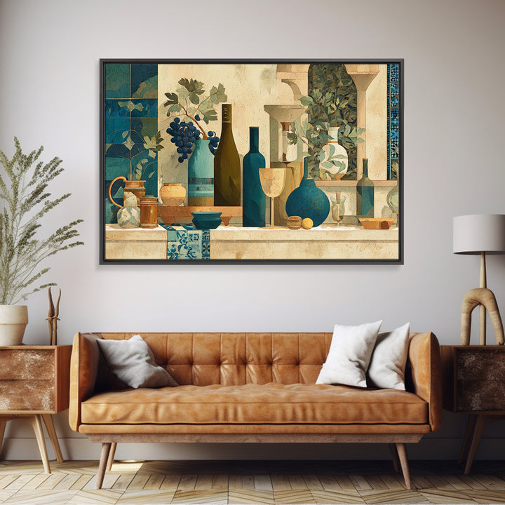 Grapevine and Wine Still Life on Linen Canvas Print, Italian Villa Art, Living Room Art, Living Room Decor, Fine Art, Villa, IVA-3x2-83