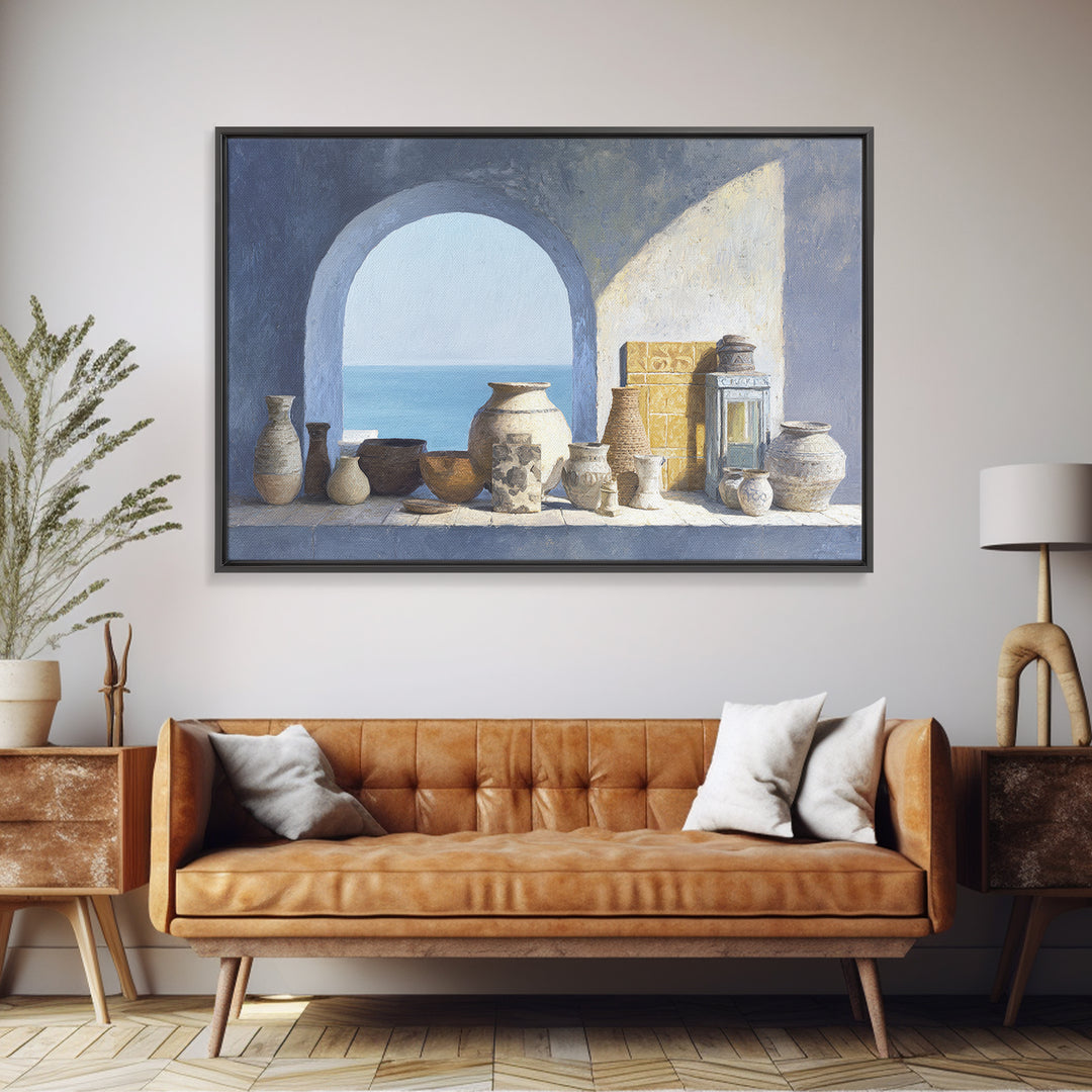 Mediterranean Arch Framing Blue Sea Canvas Print, Italian Villa Art, Gallery Wall, Living Room Decor, Fine Art, Villa, IVA-3x2-84