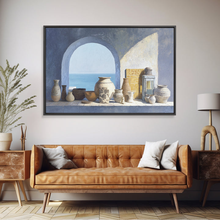Mediterranean Arch Framing Blue Sea Canvas Print, Italian Villa Art, Gallery Wall, Living Room Decor, Fine Art, Villa, IVA-3x2-84