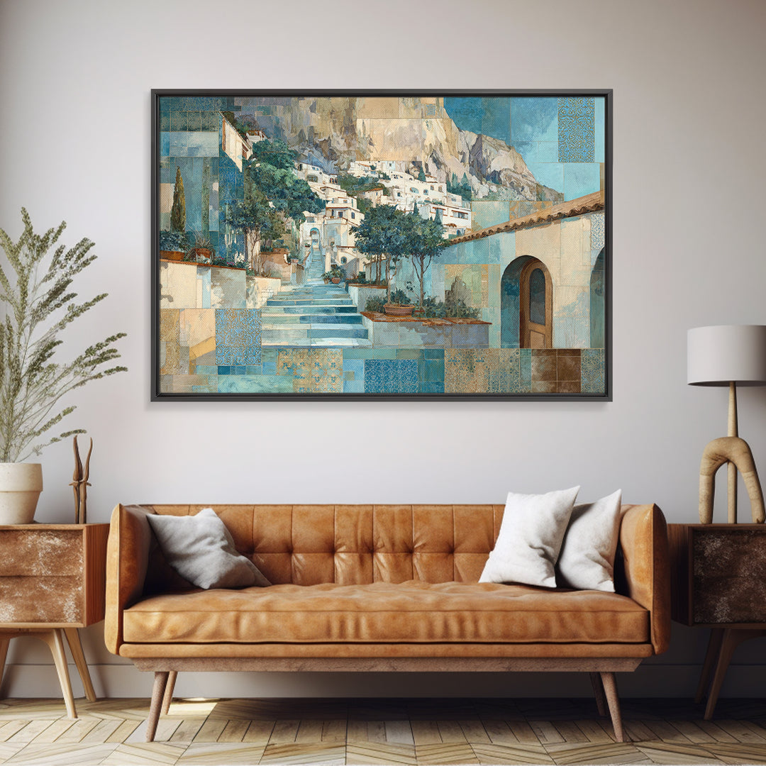 Amalfi Coast Cliffs Canvas Print, Italian Villa Art, Coastal Wall Art, Living Room Decor, Oil Painting, Villa, IVA-3x2-89