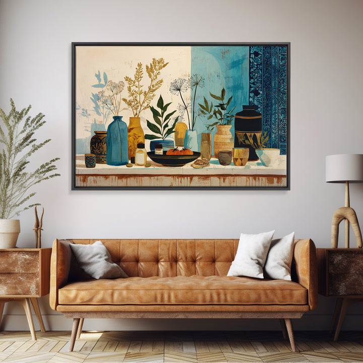 Pasta Herbs and Tomatoes Still Life Framed Canvas Print, Italian Villa Art, Colorful Wall Art, Living Room Decor, Villa, IVA-3x2-95
