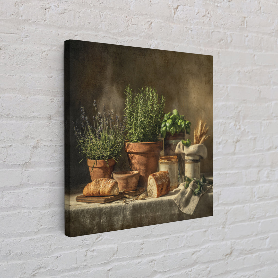 Fresh Herbs in Terracotta Pots Framed Canvas Print, Kitchen Art, Coffee Wall Art, Kitchen Decor, Fine Art, Kitchen, Room Decor, KIT-1x1-1