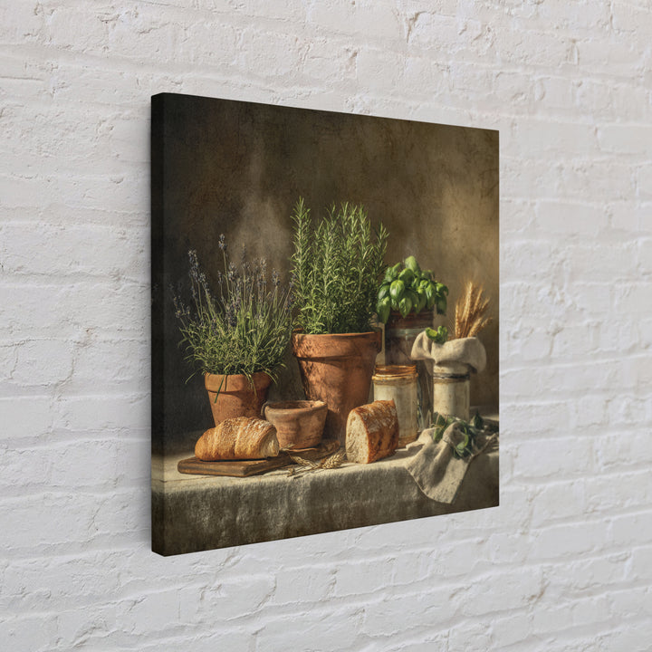 Fresh Herbs in Terracotta Pots Framed Canvas Print, Kitchen Art, Coffee Wall Art, Kitchen Decor, Fine Art, Kitchen, Room Decor, KIT-1x1-1