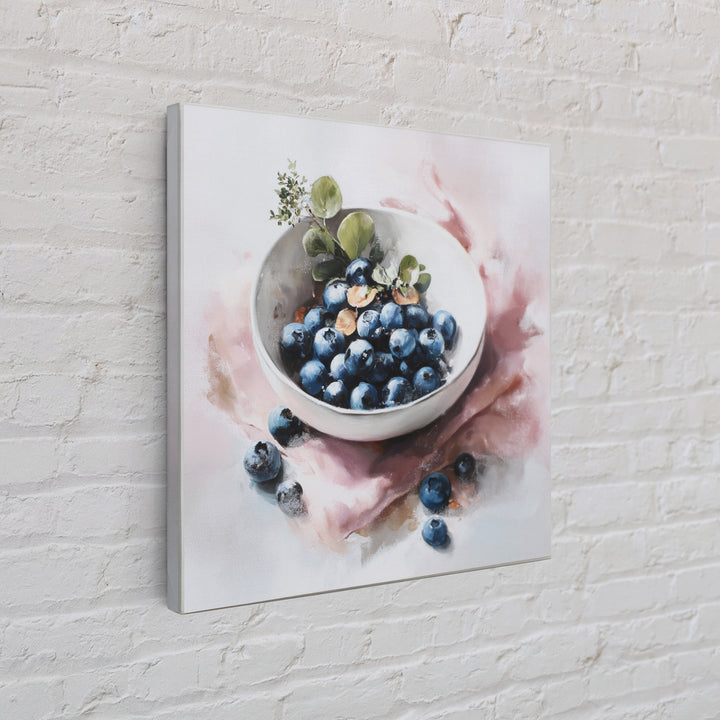 Blueberries in a White Bowl Canvas Print, Kitchen Art, Digital Print, Kitchen Decor, Watercolor Art, Kitchen, Kitchen Print, KIT-1x1-19
