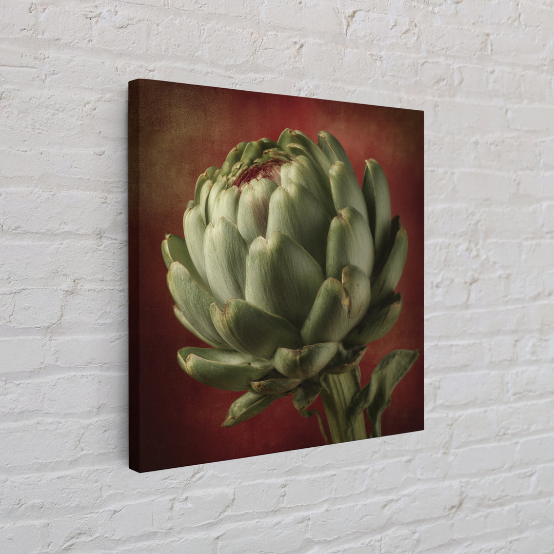 Artichoke Closeup in Painterly Green Tones Canvas Print, Kitchen Art, Prints, Kitchen Decor, Kitchen, Kitchen Wall Decor, KIT-1x1-20