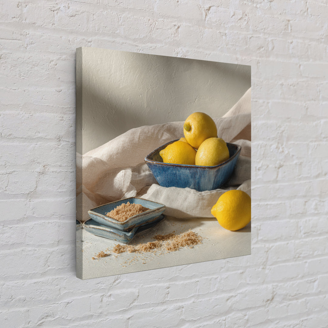 Lemons and Blue Ceramic Bowl Still Life Canvas Print, Kitchen Art, Trendy Wall Art, Kitchen Decor, Fine Art, Kitchen, KIT-1x1-26