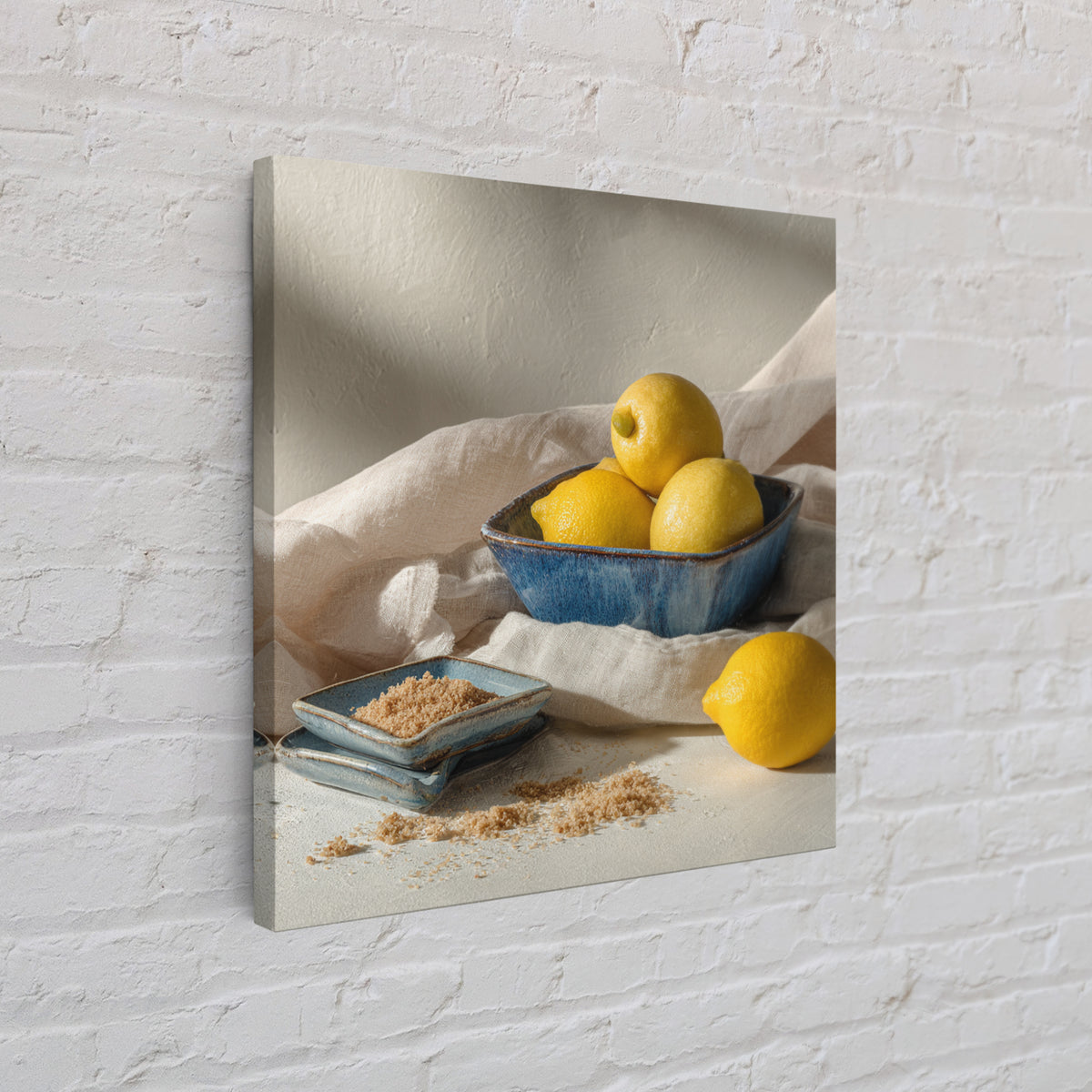 Lemons and Blue Ceramic Bowl Still Life Canvas Print, Kitchen Art, Trendy Wall Art, Kitchen Decor, Fine Art, Kitchen, KIT-1x1-26