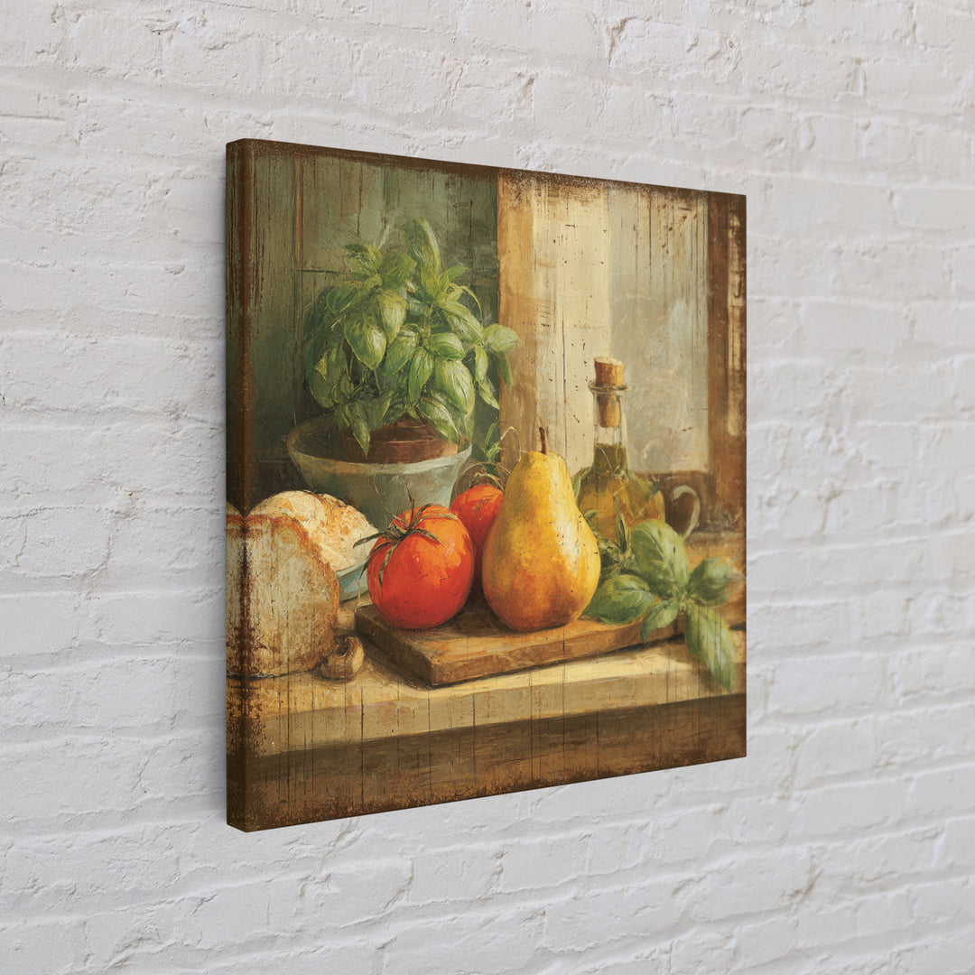 Farmhouse Pears on a Wooden Board Framed Canvas Print, Kitchen Art, Statement Artwork, Kitchen Decor, Abstract Art, Kitchen, KIT-1x1-33