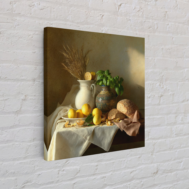 Pasta Lemons and Basil Mediterranean Still Life Framed Canvas Print, Kitchen Art, Gallery Decor, Kitchen Decor, Kitchen, KIT-1x1-41