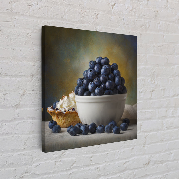 Blueberries in a White Bowl Framed Canvas Print, Kitchen Art, Modern Art, Kitchen Decor, Oil Painting, Kitchen, Neutral Decor, KIT-1x1-43