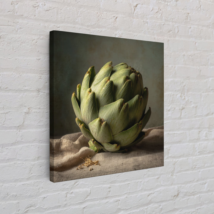 Artichoke Closeup in Painterly Green Tones Framed Canvas Print, Kitchen Art, Art Deco, Kitchen Decor, Fine Art, Kitchen, KIT-1x1-44