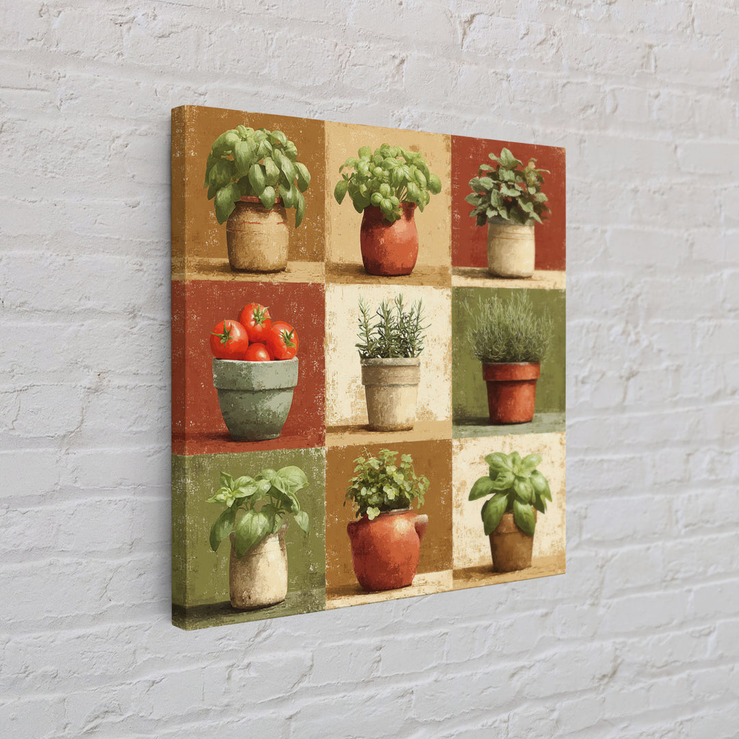 Fresh Herbs in Terracotta Pots Canvas Print, Kitchen Art, Modern Decor, Kitchen Decor, Fine Art, Kitchen, Home Decor, KIT-1x1-49