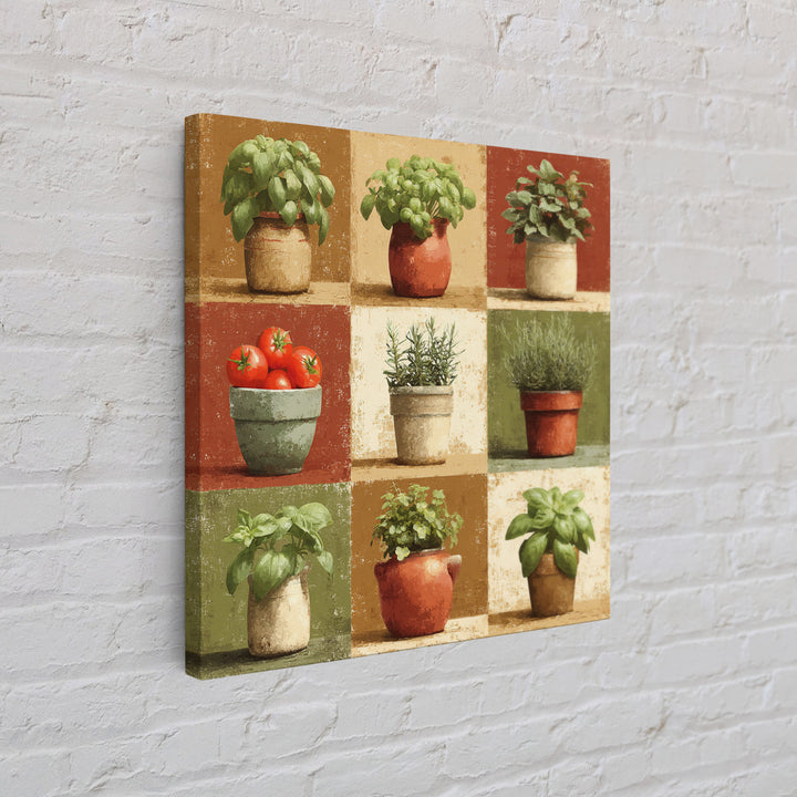 Fresh Herbs in Terracotta Pots Canvas Print, Kitchen Art, Modern Decor, Kitchen Decor, Fine Art, Kitchen, Home Decor, KIT-1x1-49