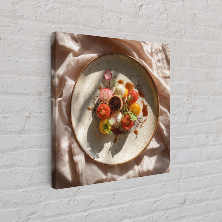Tomatoes Garlic and Basil on Linen Framed Canvas Print, Kitchen Art, Coffee Wall Art, Kitchen Decor, Abstract Art, Kitchen, KIT-1x1-51