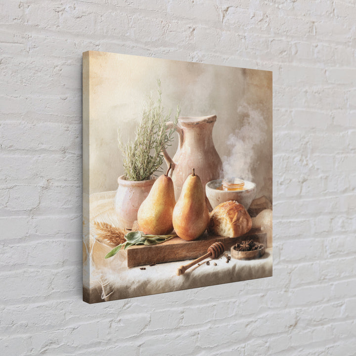 Farmhouse Pears on a Wooden Board Framed Canvas Print, Kitchen Art, Statement Artwork, Kitchen Decor, Abstract Art, Kitchen, KIT-1x1-57