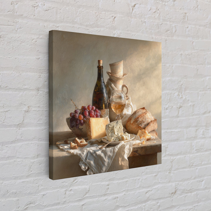 Wine Bottle Grapes and Cheese Still Life Canvas Print, Kitchen Art, Minimalist Wall Art, Kitchen Decor, Fine Art, Kitchen, KIT-1x1-60