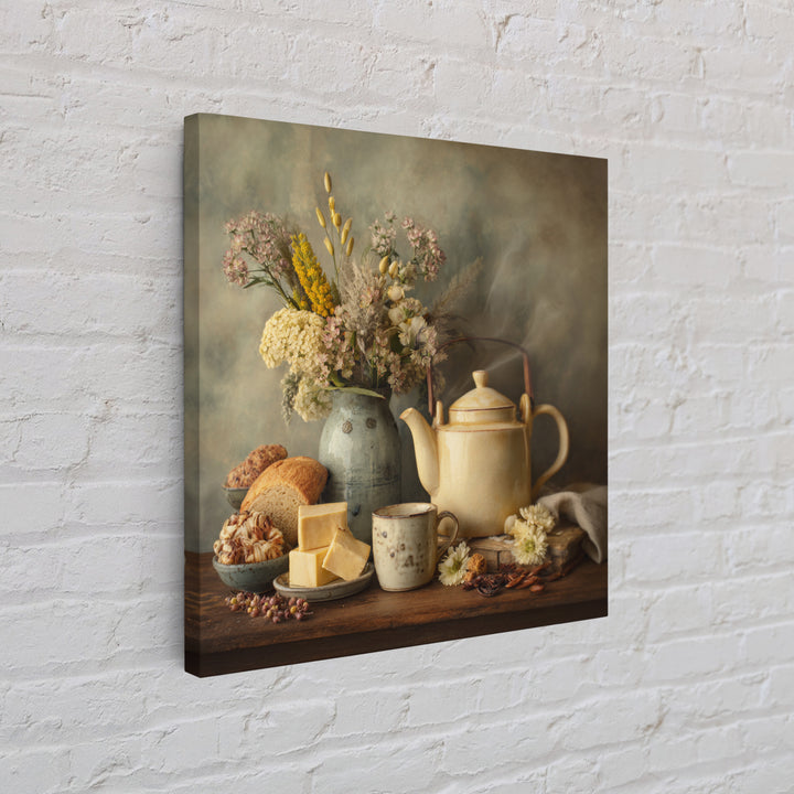 Tea Kettle with Steam and Wildflowers Framed Canvas Print, Kitchen Art, Coffee Wall Art, Kitchen Decor, Fine Art, Kitchen, KIT-1x1-62